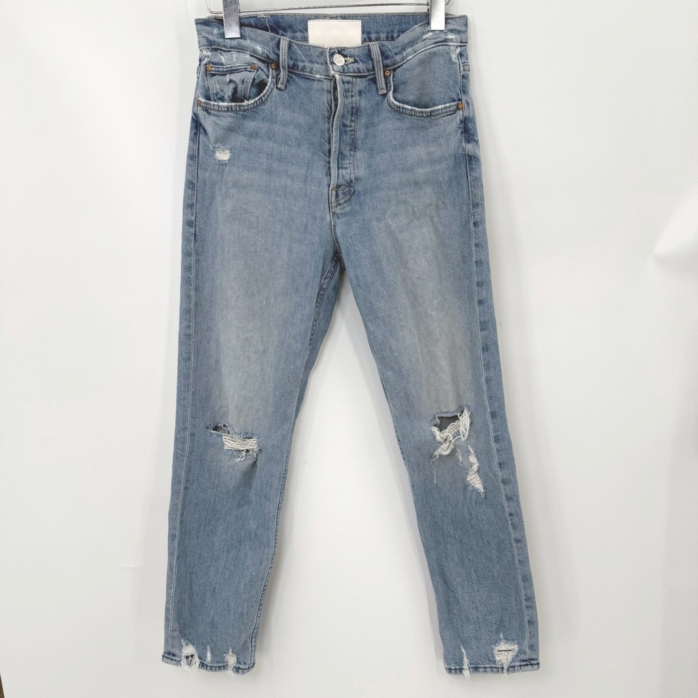 Mother Superior Jeans Womens 27 Distressed Button Fly Straight Leg Denim Blue